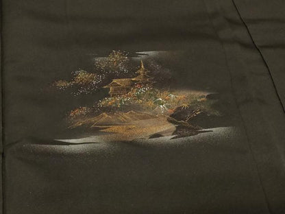 平和屋着物＃羽織　風景文　黒地　金銀彩　正絹　逸品　CABG8068in