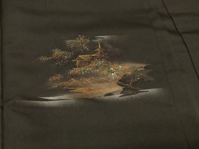 平和屋着物＃羽織　風景文　黒地　金銀彩　正絹　逸品　CABG8068in