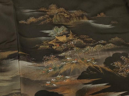 平和屋着物＃羽織　風景文　黒地　金銀彩　正絹　逸品　CABG8068in