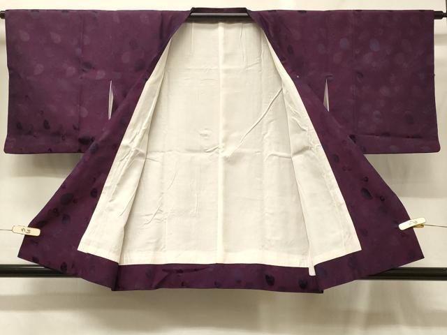 平和屋着物＃道行コート　お召地　葡萄蔦の葉文　銀通し地　正絹　逸品　CABG8069in
