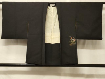 平和屋着物＃羽織　寿光織　雲取り貝桶花文　黒地　金銀糸　正絹　逸品　CABG8071in