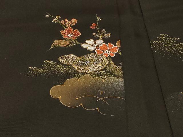 平和屋着物＃羽織　寿光織　雲取り貝桶花文　黒地　金銀糸　正絹　逸品　CABG8071in