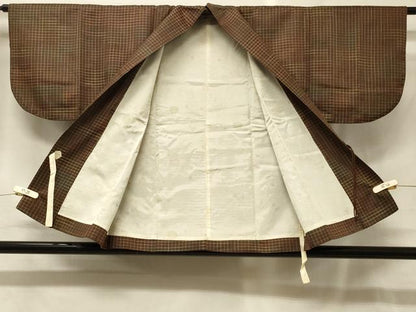 平和屋着物＃道中着　雨コート　格子柄　正絹　逸品　CABG8081in