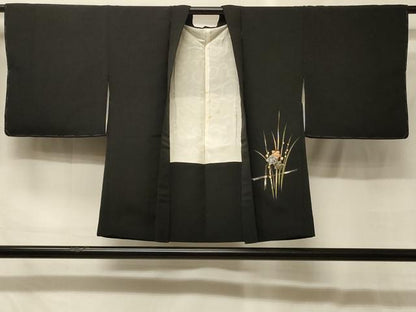 平和屋着物＃羽織　草花文　黒地　金彩　正絹　逸品　未使用　CABG8082in