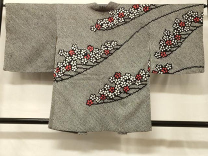 平和屋着物＃羽織　総絞り　枝花文　黒地　正絹　逸品　未使用　CABG8083in