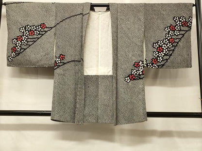 平和屋着物＃羽織　総絞り　枝花文　黒地　正絹　逸品　未使用　CABG8083in