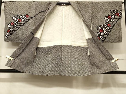 平和屋着物＃羽織　総絞り　枝花文　黒地　正絹　逸品　未使用　CABG8083in
