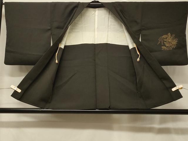 平和屋着物＃羽織　駒刺繍　葡萄蔦の葉丸文　黒地　金彩　正絹　逸品　CABG8086in