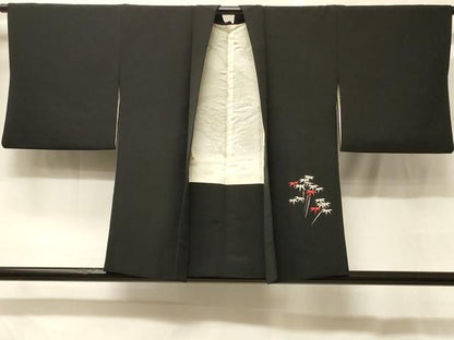 平和屋着物＃羽織　総刺繍　笹竹文　黒地　金銀糸　正絹　逸品　CABG8087in