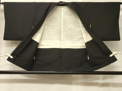 平和屋着物＃羽織　総刺繍　笹竹文　黒地　金銀糸　正絹　逸品　CABG8087in