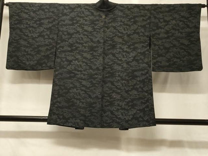 平和屋着物＃羽織　立波文　黒地　銀通し地　正絹　逸品　CABG8088in