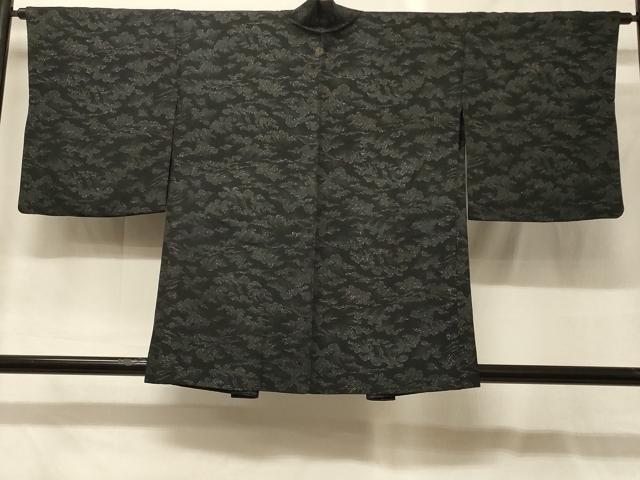 平和屋着物＃羽織　立波文　黒地　銀通し地　正絹　逸品　CABG8088in