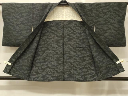 平和屋着物＃羽織　立波文　黒地　銀通し地　正絹　逸品　CABG8088in
