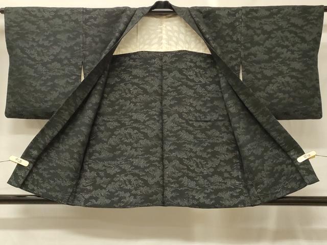 平和屋着物＃羽織　立波文　黒地　銀通し地　正絹　逸品　CABG8088in