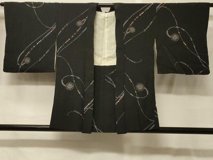 平和屋着物＃羽織　枝花文　黒地　正絹　逸品　CABG8089in