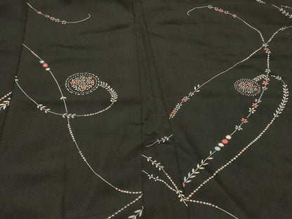 平和屋着物＃羽織　枝花文　黒地　正絹　逸品　CABG8089in