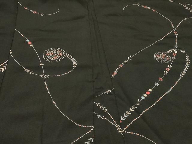 平和屋着物＃羽織　枝花文　黒地　正絹　逸品　CABG8089in
