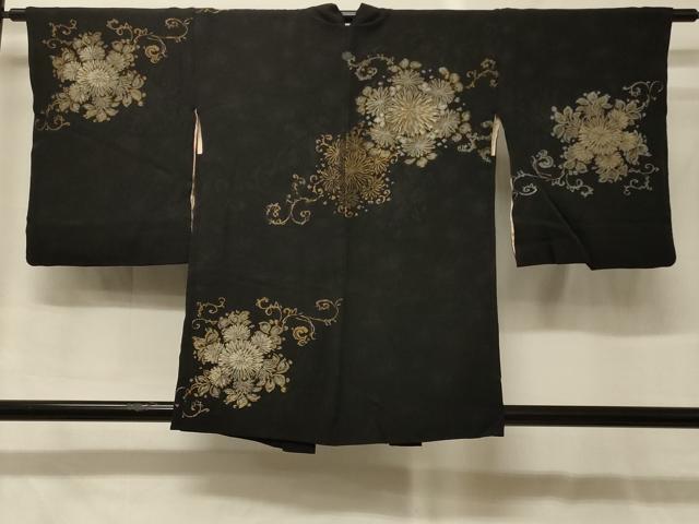 平和屋着物＃羽織　寿光織　花唐草文　黒地　金銀糸　正絹　逸品　CABG8091in
