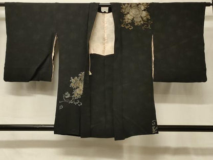 平和屋着物＃羽織　寿光織　花唐草文　黒地　金銀糸　正絹　逸品　CABG8091in