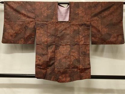 平和屋着物＃道行コート　草花文　黒地　正絹　逸品　CABG8101in