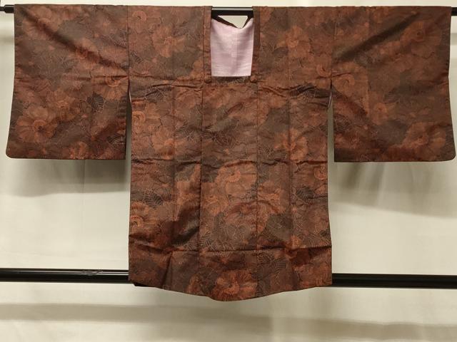 平和屋着物＃道行コート　草花文　黒地　正絹　逸品　CABG8101in