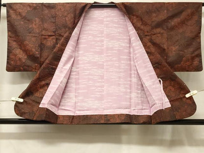 平和屋着物＃道行コート　草花文　黒地　正絹　逸品　CABG8101in