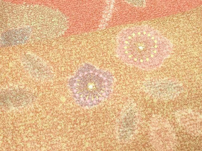 平和屋着物＃道行コート　霞草花文　金彩　ロング丈　正絹　逸品　CABG8107in