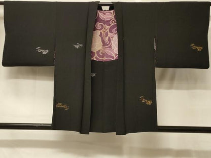平和屋着物＃羽織　寿光織　草木文　黒地　金銀糸　正絹　逸品　CABG8109in