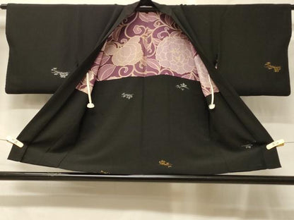 平和屋着物＃羽織　寿光織　草木文　黒地　金銀糸　正絹　逸品　CABG8109in
