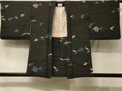 平和屋着物＃羽織　枝花文　黒地　正絹　逸品　CABG8114in