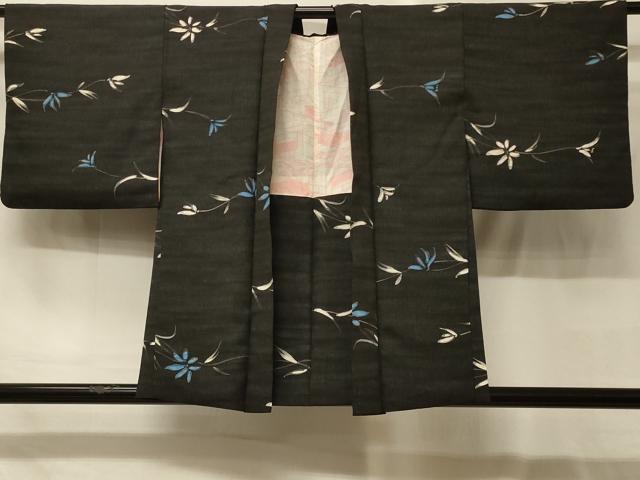 平和屋着物＃羽織　枝花文　黒地　正絹　逸品　CABG8114in