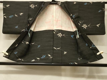 平和屋着物＃羽織　枝花文　黒地　正絹　逸品　CABG8114in