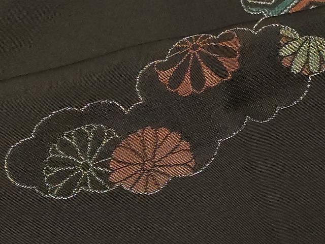 平和屋着物＃道行コート　寿光織　雲取り枝垂れ花文　黒地　銀糸　正絹　逸品　CABG8116in