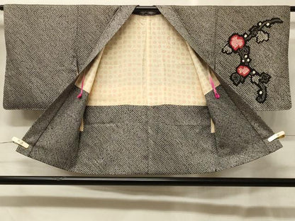 平和屋着物＃羽織　総絞り　蔦の葉文　黒地　正絹　逸品　CABG8118in