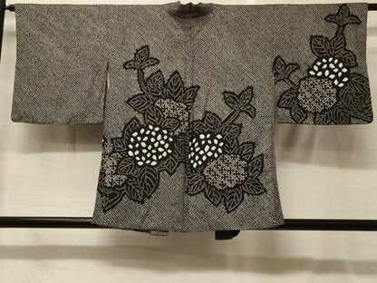 平和屋着物＃羽織　総絞り　紫陽花　黒地　正絹　逸品　CABG8119in