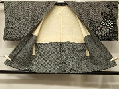 平和屋着物＃羽織　総絞り　紫陽花　黒地　正絹　逸品　CABG8119in