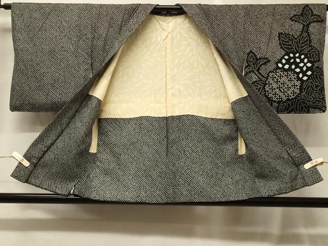 平和屋着物＃羽織　総絞り　紫陽花　黒地　正絹　逸品　CABG8119in