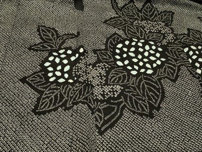 平和屋着物＃羽織　総絞り　紫陽花　黒地　正絹　逸品　CABG8119in