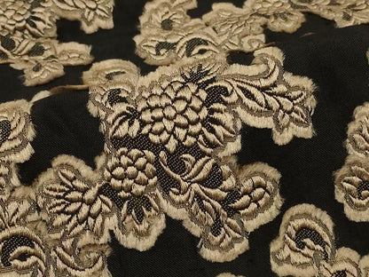 平和屋着物＃道行コート　総刺繍　草花文　黒地　CABG8124in