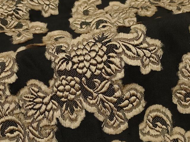 平和屋着物＃道行コート　総刺繍　草花文　黒地　CABG8124in