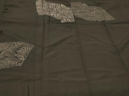 平和屋着物＃道行コート　寿光織　地紙立波文　黒地　銀糸　ロング丈　正絹　逸品　CABG8125in