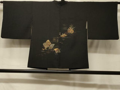 平和屋着物＃羽織　寿光織　冊子花車文　黒地　金銀糸　正絹　逸品　CABG8127in