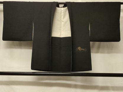 平和屋着物＃羽織　寿光織　冊子花車文　黒地　金銀糸　正絹　逸品　CABG8127in
