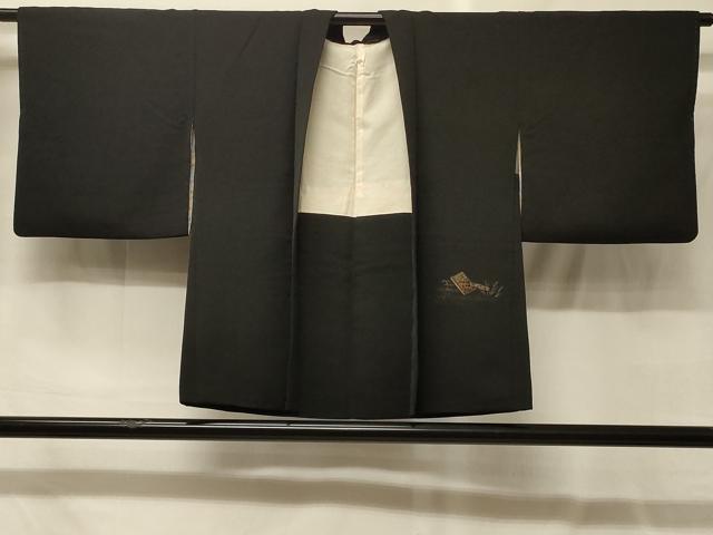 平和屋着物＃羽織　寿光織　冊子花車文　黒地　金銀糸　正絹　逸品　CABG8127in