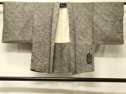 平和屋着物＃羽織　総絞り　草花文　黒地　正絹　逸品　CABG8128in