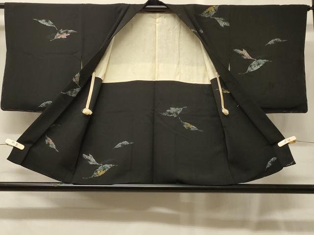 平和屋着物＃羽織　寿光織　舞葉文　黒地　金糸　正絹　逸品　未使用　CABG8129in