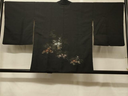 平和屋着物＃羽織　寿光織　草花文　黒地　金銀糸　正絹　逸品　CABG8140in