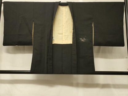 平和屋着物＃羽織　寿光織　草花文　黒地　金銀糸　正絹　逸品　CABG8140in