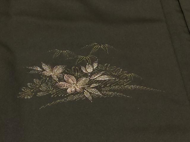平和屋着物＃羽織　寿光織　草花文　黒地　金銀糸　正絹　逸品　CABG8140in