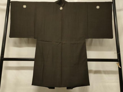 平和屋着物＃男性　長羽織　黒紋付き　正絹　逸品　CABG8141in